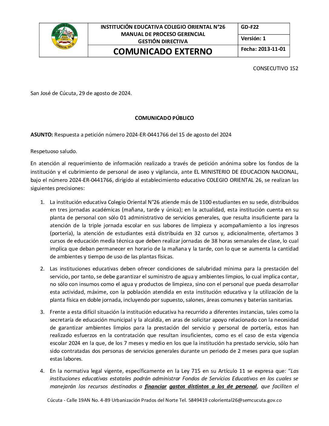 RESPUESTA PETICIÓN N° 2024-ER-0441766 del 15 de agosto del 2024